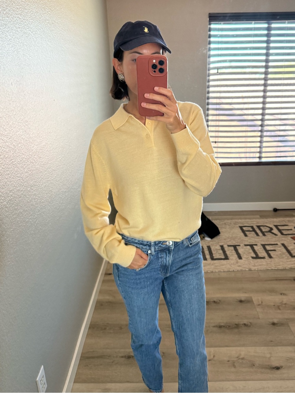 Vintage Wool Fine Knit Polo Sweater in Pale Yellow